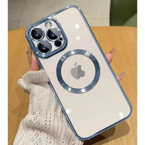 For iPhone 12 Pro Max Case Magnetic Compatible with MagSafe Built-in Camera Lens Protector Elegant Protection Clear Case for iPhone 12 Pro Max 6.7 Inches - Blue