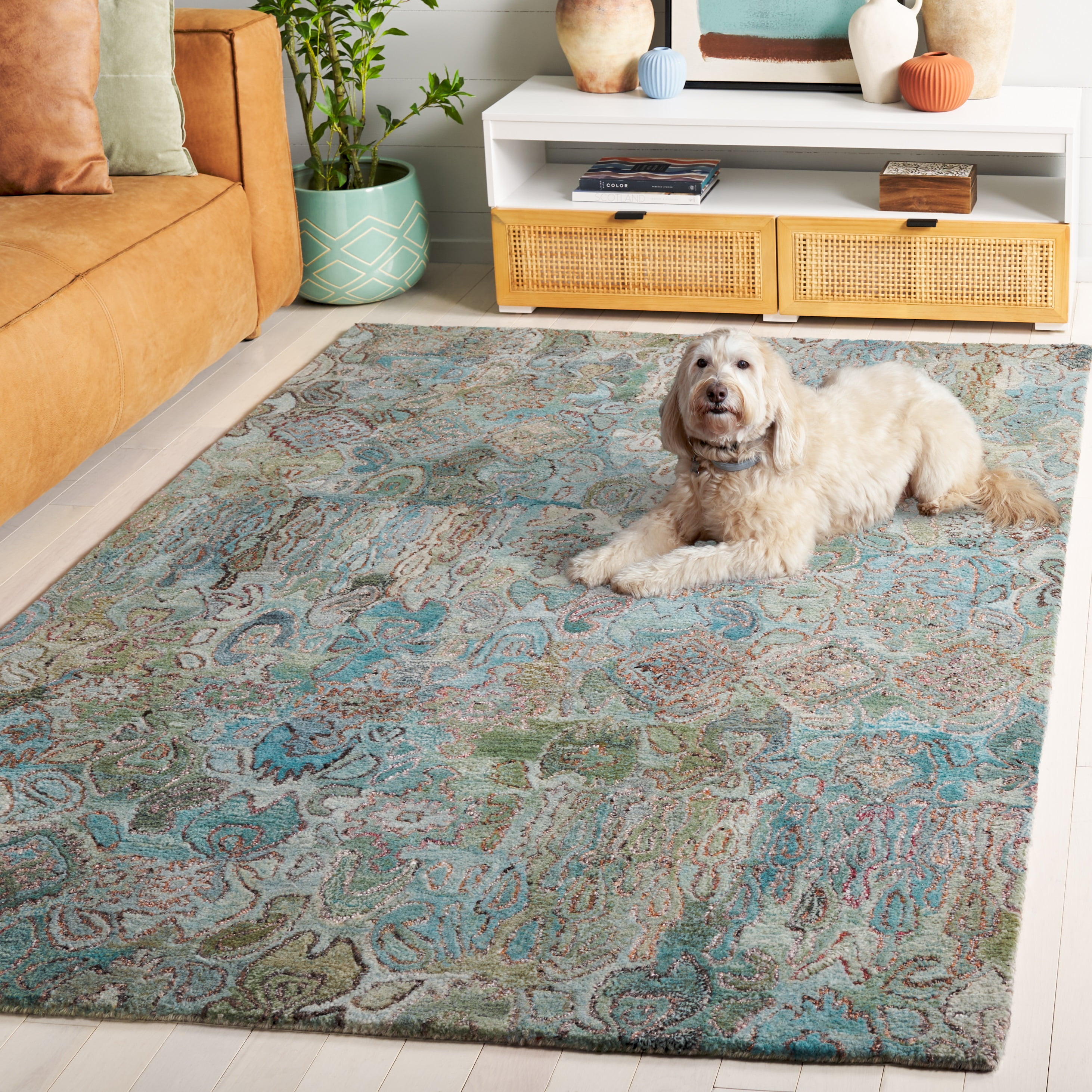 SAFAVIEH Anatolia Judy Abstract Area Rug, Teal/Green, 3' x 5'