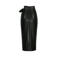 thumbnail image 5 of qolati Faux Leather Skirts for Women Bodycon A Line Wrap Midi Skirt High Waisted Ruched Business Work Pencil Skirt, 5 of 6