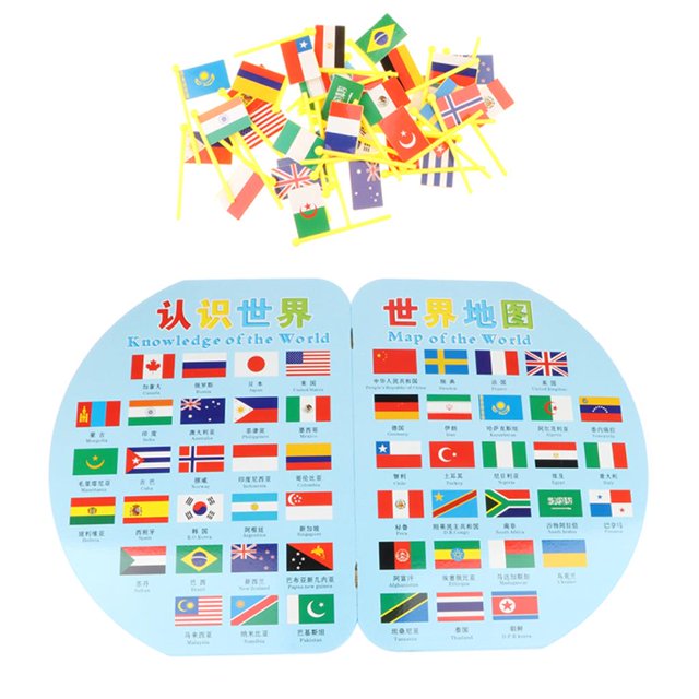 De Conjunto De 36 Banderas Del Juguete, Rompecabezas Que Empareja El , Juguete Educativo De Geografía Niños CUTICAT Mapa mundial de madera con banderas