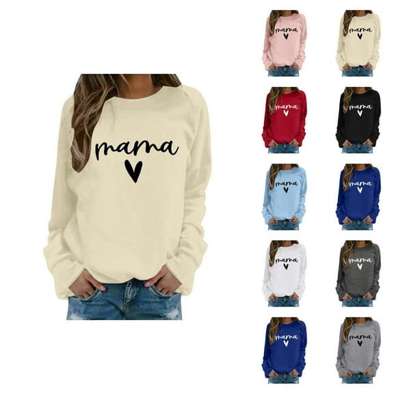 Mama Sweatshirts for Women Fall Winter Long Sleeve Crewneck Mothers Day Sweatshirt Mom Shirt Pullover Tops