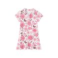 thumbnail image 5 of CCRFTGI Polo Dress for Kids Girls Size 6-7 Back To School Short Sleeve Uniform Cute Floral Print Pleated Flare Skater Polo Dresses Summer Button-Down Collar Pique Polo Dress Light pink 3-4 Years, 5 of 5