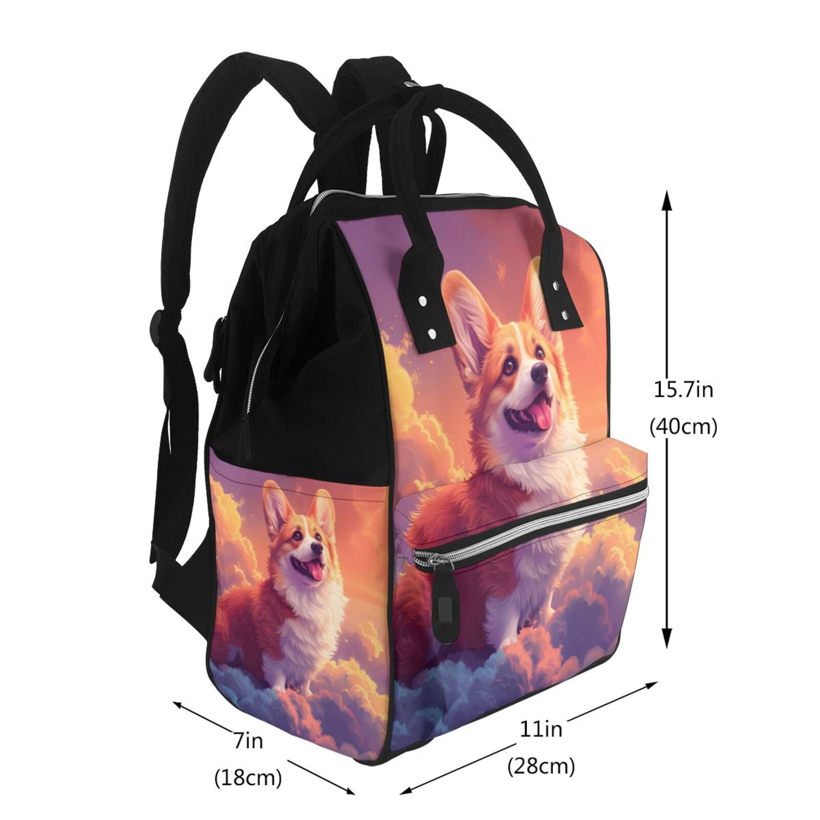 Fuzoiu Sunset Cloud Corgi Print Diaper Bag Backpack,Baby Essentials Travel Tote,Multi function Waterproof Diaper Bag, Travel Essentials Baby Bag - Unisex