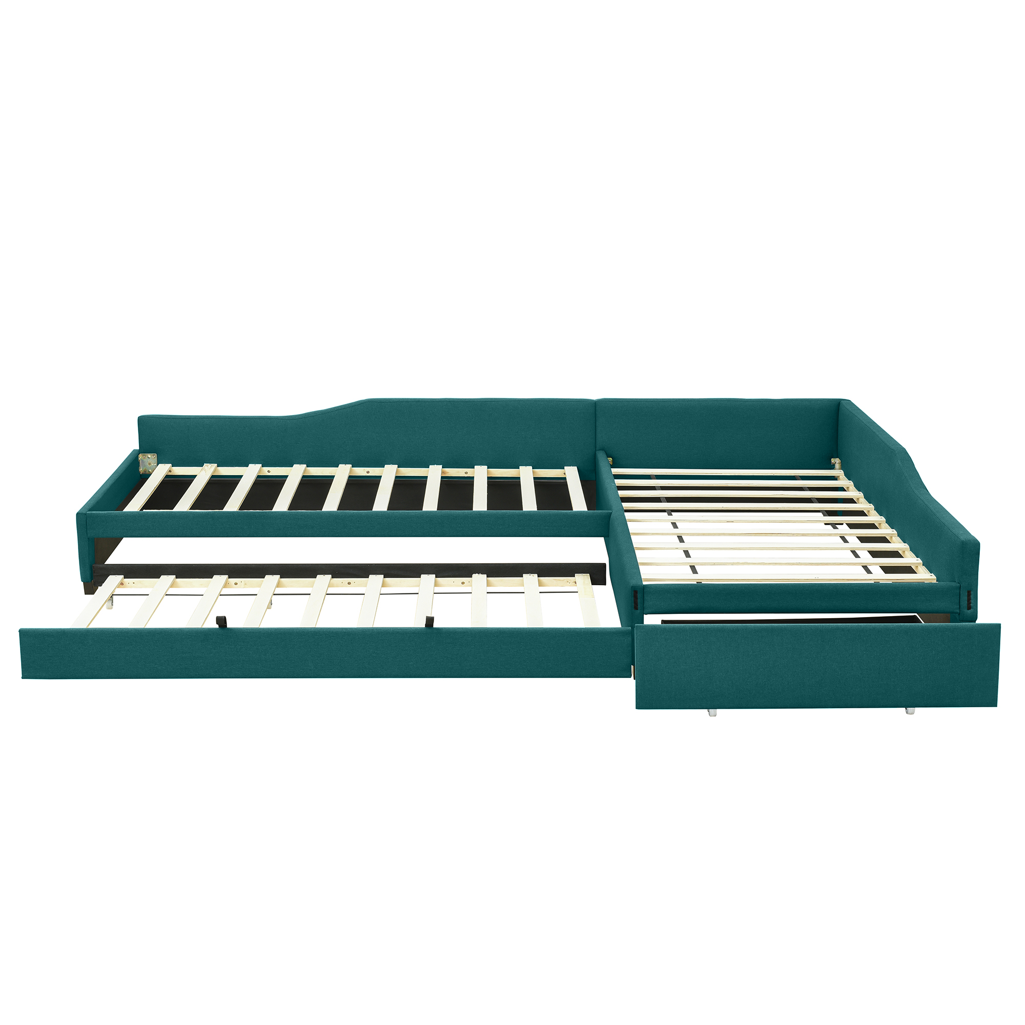 Alvantor Double Twin Daybed with Trundle and Drawer, L-Shaped Upholstered Sofa Bed for Living Room Bedroom, Green