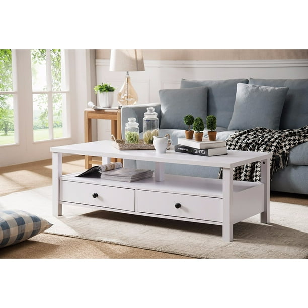 Attractive Coffee Table With Drawers, White - Walmart.com