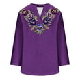 thumbnail image 4 of TSADFHJI Ladies Tops for Fall Awareness Shirts Women Linen Button down Shirt Oversized V Neck Roll up Sleeve Blouses Tops M Purple, 4 of 4