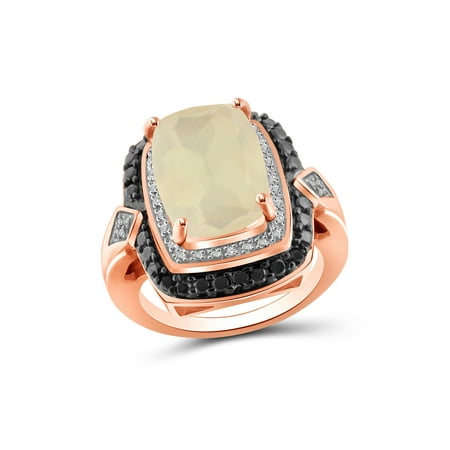Moonstone Rose Ring - 6 Carat T.G.W. Moonstone and Black and White Diamond Accent Rose Gold over Silver Ring