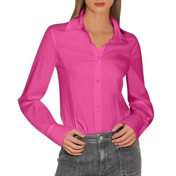 Women's Fashion Lapel Long Sleeve Linen Button Down Slim Fit Shirt 4