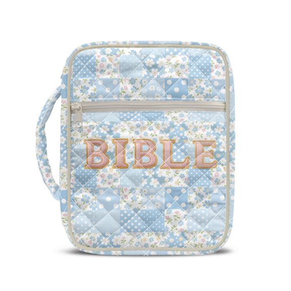 HELLHERO Polyester Bible Study Bag with Handle, Blue Floral Ditsy Portable Durable Handle Bible Cover Case for Daily Use