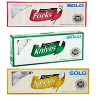 Solo White Heavy Weight Cutlery Spoons, Forks, Knives (500 Each) Party Bundle