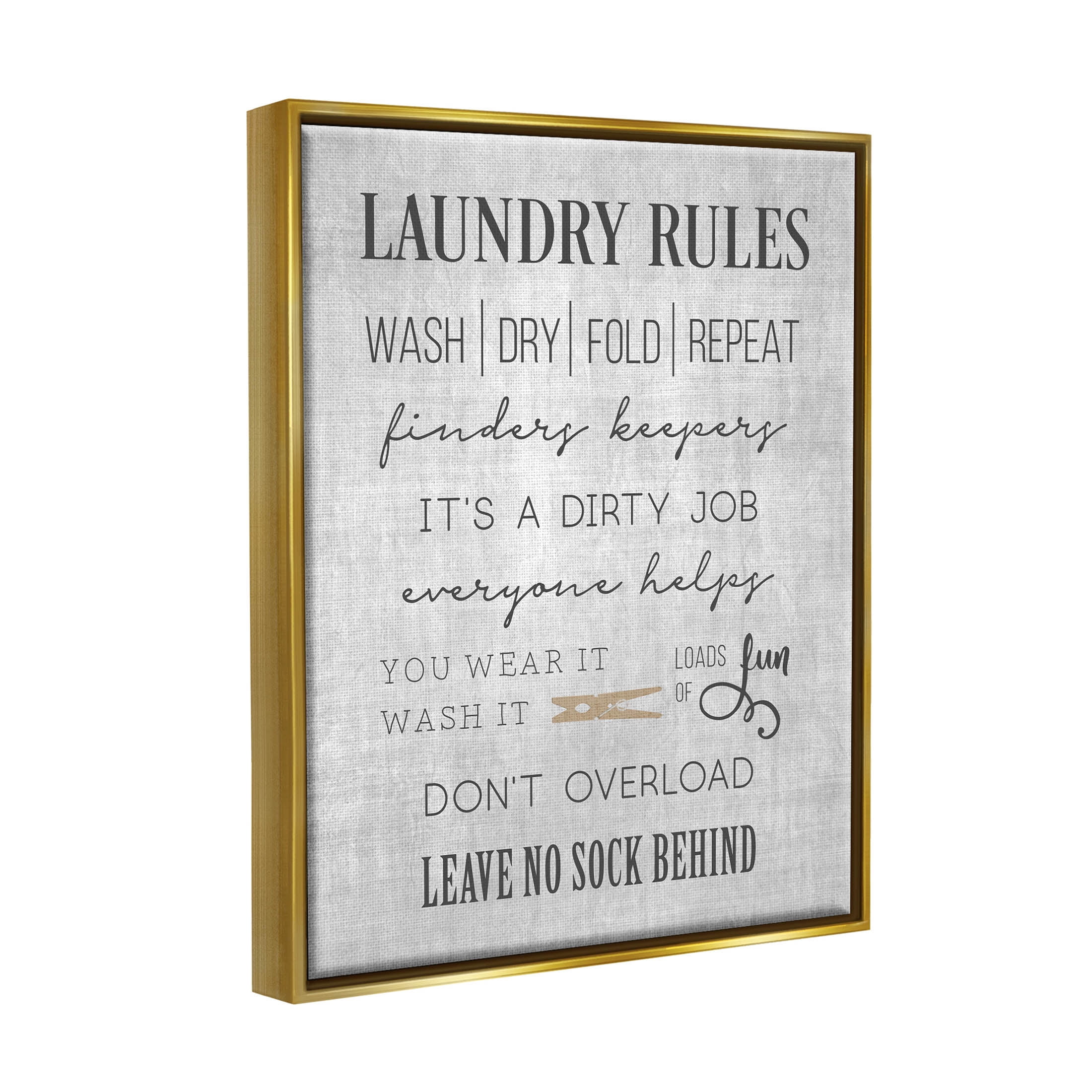 Laundry Room Rules Family List Typography Graphic Art Metallic Gold Framed Art Print Wall Art