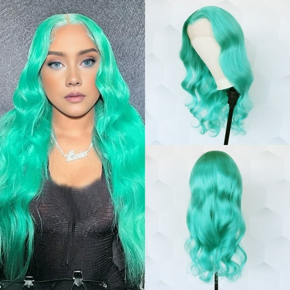 Mint Green Body Wave 13X4 Lace Front Human Hair Wig Pre Plucked With Baby Hair Wig Natural Hairline 180% Density Transparent Lace Frontal Wig For Women Brazilian Hair Wigs For Women Parties&Weddings