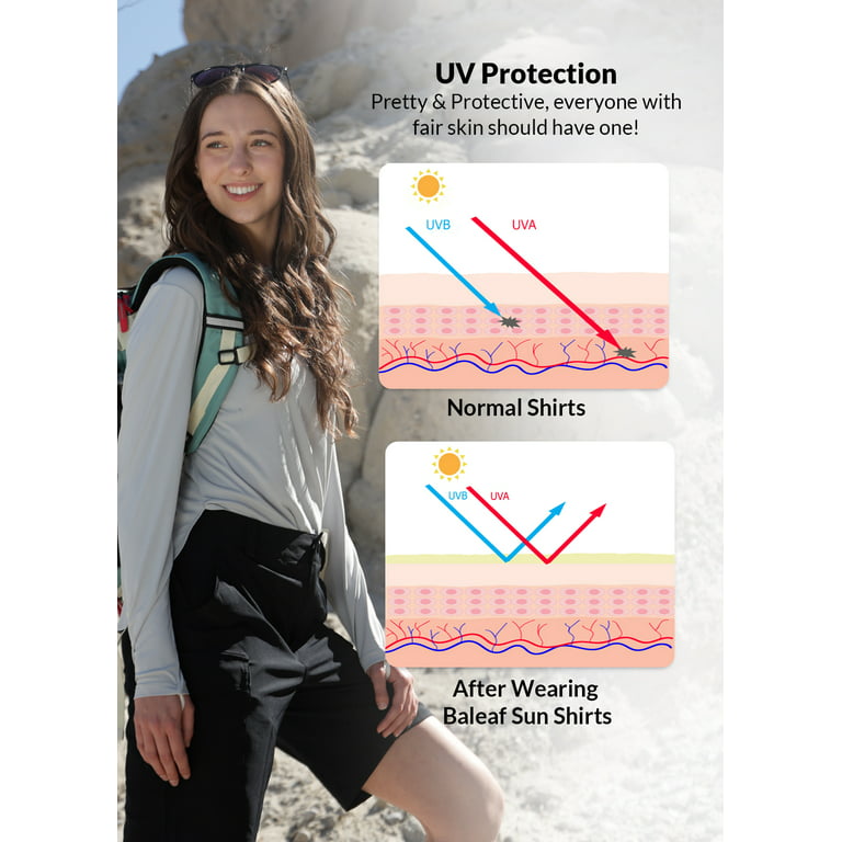 BALEAF Womens Shirts Long Sleeve Tops UPF 50+ Sun Protection Shirts SPF UV  Quick Dry Lightweight T-Shirt Outdoor Hiking Runing Fishing Grey Size L