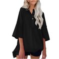 thumbnail image 2 of Qertyioot Mode Femme Décontractée Manches 3/4 Col Rond Hauts Blouse Ample Hauts d'Été, 2 of 7