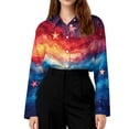 thumbnail image 4 of Domzest Womens 250th Anniversary Usa Shirt Patriotic V Neck Long Sleeve Butoon Down Tshirt 4th Of July Graphic Shirt Dark Blue 2XL, 4 of 5