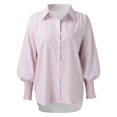 thumbnail image 4 of vigerkar Women's Striped Button Down Shirts Long Sleeve Smocked Cuffed Oversized Boyfriend Blouses Collared Business Work Tops Light Purple, L, 4 of 8