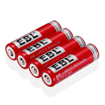 EBL 4-Pack 14500 Battery 3.7V 800mAh Li-ion Rechargeable (Best Rechargeable Battery Brand)