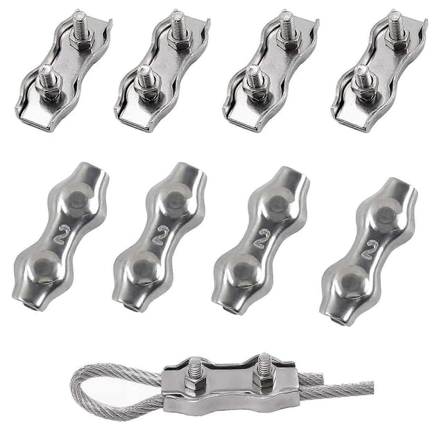 10PCS Steel Cable Clamps, 304 Stainless Steel Cable Clamps, Duplex Clips, Rope Clamps, Cable Clips for Construction Sites and Ships, Clotheslines, Awn