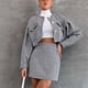 thumbnail image 4 of Mujeres sexy manga larga estampado casual botones conjuntos abrigo blusa falda corta + chaqueta Wmkox8yi  FGJ515, 4 of 7