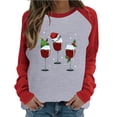 thumbnail image 1 of Red Wine Glass Christmas Sweatshirt for Women Raglan Long Sleeve Xmas Pullover Tops Color Block Shirt Blouse Tops, 1 of 7