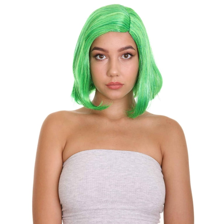 green fancy dress wig Adult Long Neon Green Wig with Bangs
