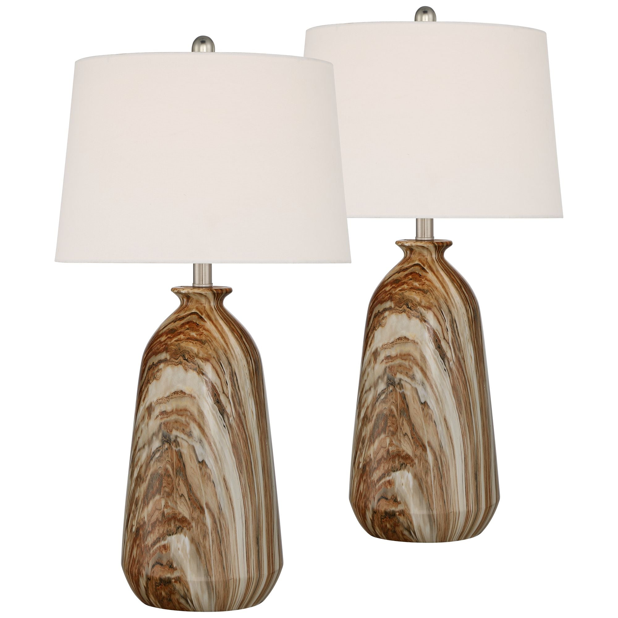 360 Lighting Carlton Modern Table Lamps 28" Tall Set of 2 Swirling Brown Faux Marble White Tapered Drum for Bedroom Living Room Bedside Nightstand