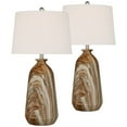 thumbnail image 2 of 360 Lighting Carlton Modern Table Lamps 28" Tall Set of 2 Swirling Brown Faux Marble White Tapered Drum for Bedroom Living Room Bedside Nightstand, 2 of 9