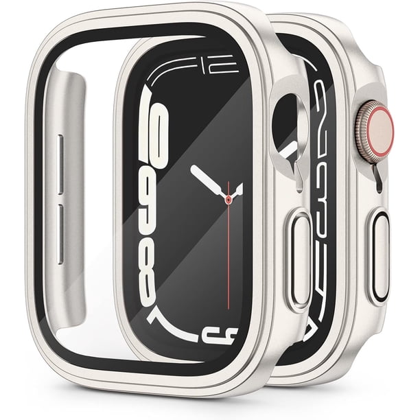 Yanonmyfd fundas rígidas para PC compatibles con Apple Watch Series 9 8 7, funda protectora completa con protector de pantalla de vidrio templado para Apple Watch 45mm (Transparente)