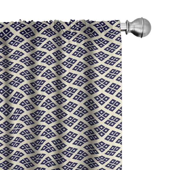Ambesonne Fashion Window Curtains, Symmetric Japanese Ornament, Each 28" W x 95" L, Pale Yellow and Navy Blue