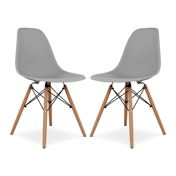 Pemberly Row 17.5" Plastic and Wood Dining Chairs in Gray (Set of 2)