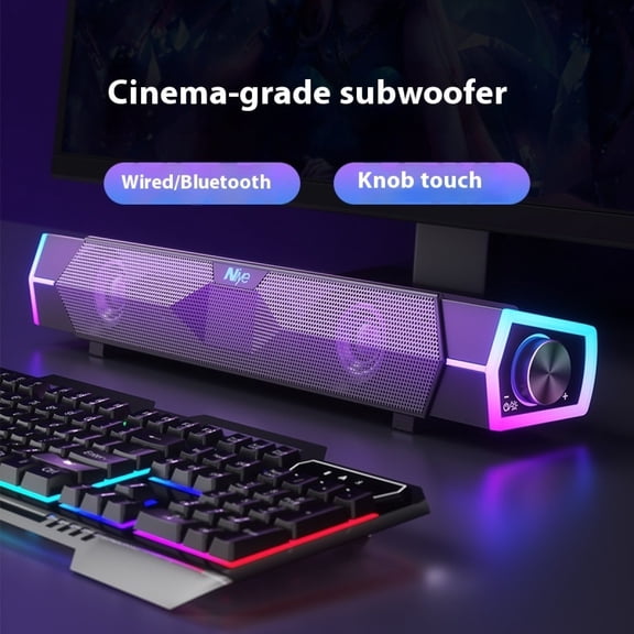 Gaming Soundbar Bluetooth 5.3 & Wired Dual Connection, RGB Lighting Computer Speakers with Knob Touch, Music/Game Dual Sound Effects, USB Powered Desktop Speaker for PC/Laptop (Black)