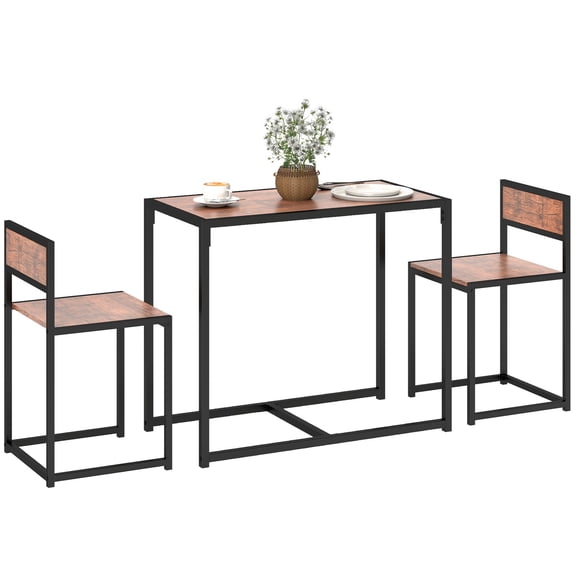 MYZBBD Industrial 3-Piece Dining Table Set with 2 Chairs, Small Space Kitchen Dining Room Table for Breakfast Nook, Metal Frame and Wood Top Table Chair Set