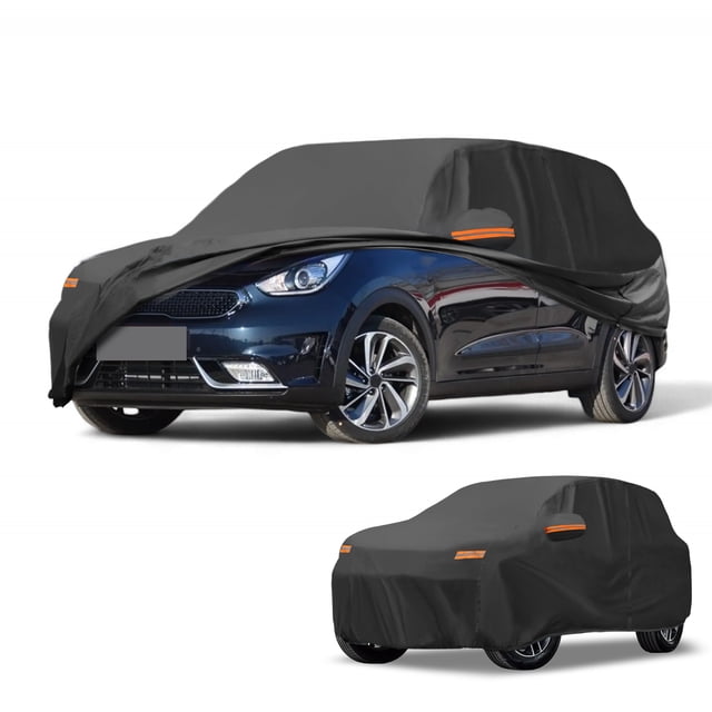 Funda para auto impermeable para todo clima, protección exterior contra el sol y la lluvia, con tiras reflectantes, negra para Kia Niro