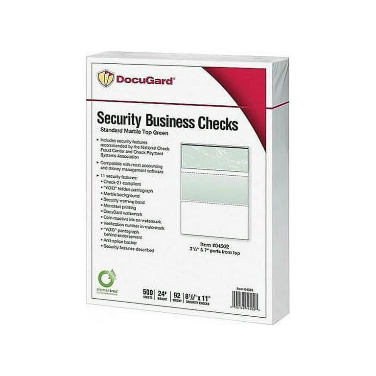 Standard Security Check, 11 Features, 8.5 x 11, Green Marble Top, 500/Ream Standard Security Check, 11 Features, 8.5 x 11, Green Marble Top, 500/Ream