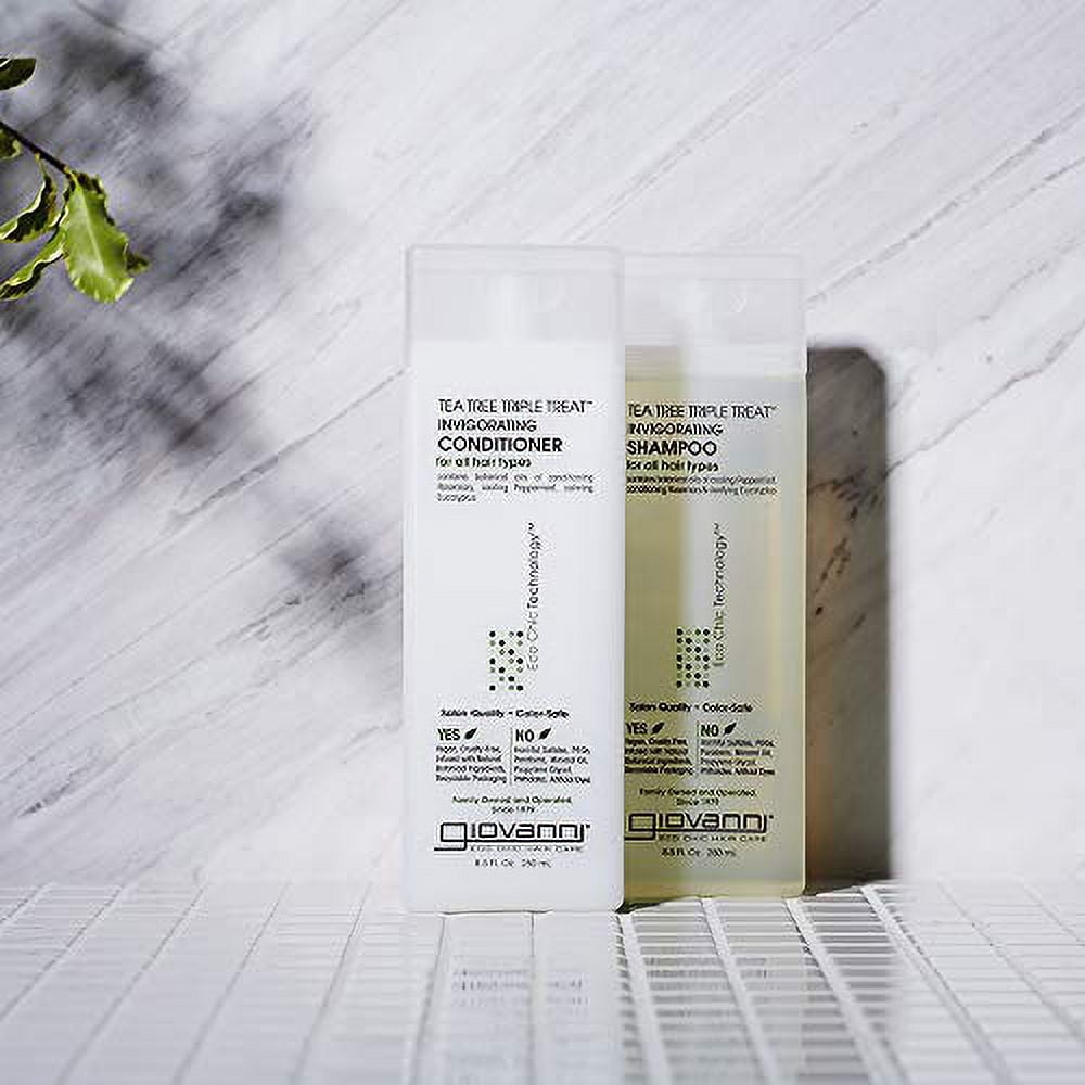 GIOVANNI Tea Tree Triple Treat Invigorating Shampoo Conditioner Set 8 5 oz Cooling Peppermint Conditioning Rosemary Eucalyptus Helps Dry Flaking Scalp Sulfate Free Paraben Free Pack of 1