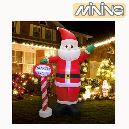 Christmas Inflatable Santa Claus with Guidepost, Blow up Lighted Giant Wave Santa Claus North Pole with LED Lights Yard Decoration...