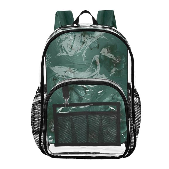 Large Clear PVC Backpack Heavy Duty See Through Backpack for Adults Work Travel, Green Butterfly Printed 12L