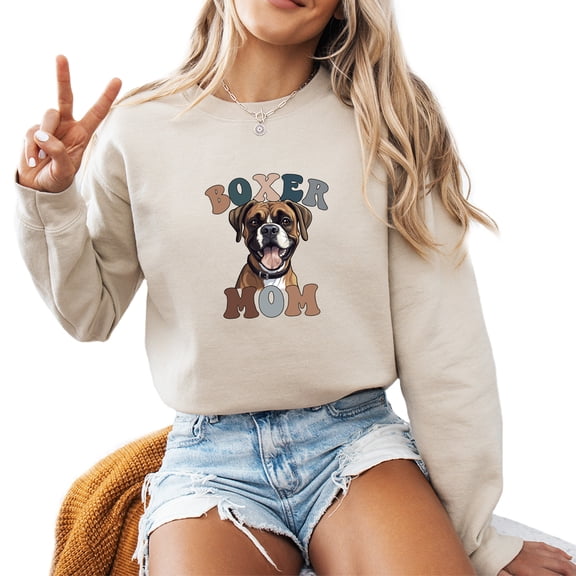 Boxer Dogs Animal Lover Sweatshirt Women Cute Fur Mom Gifts Casual Long Sleeve Graphic Shirts Top