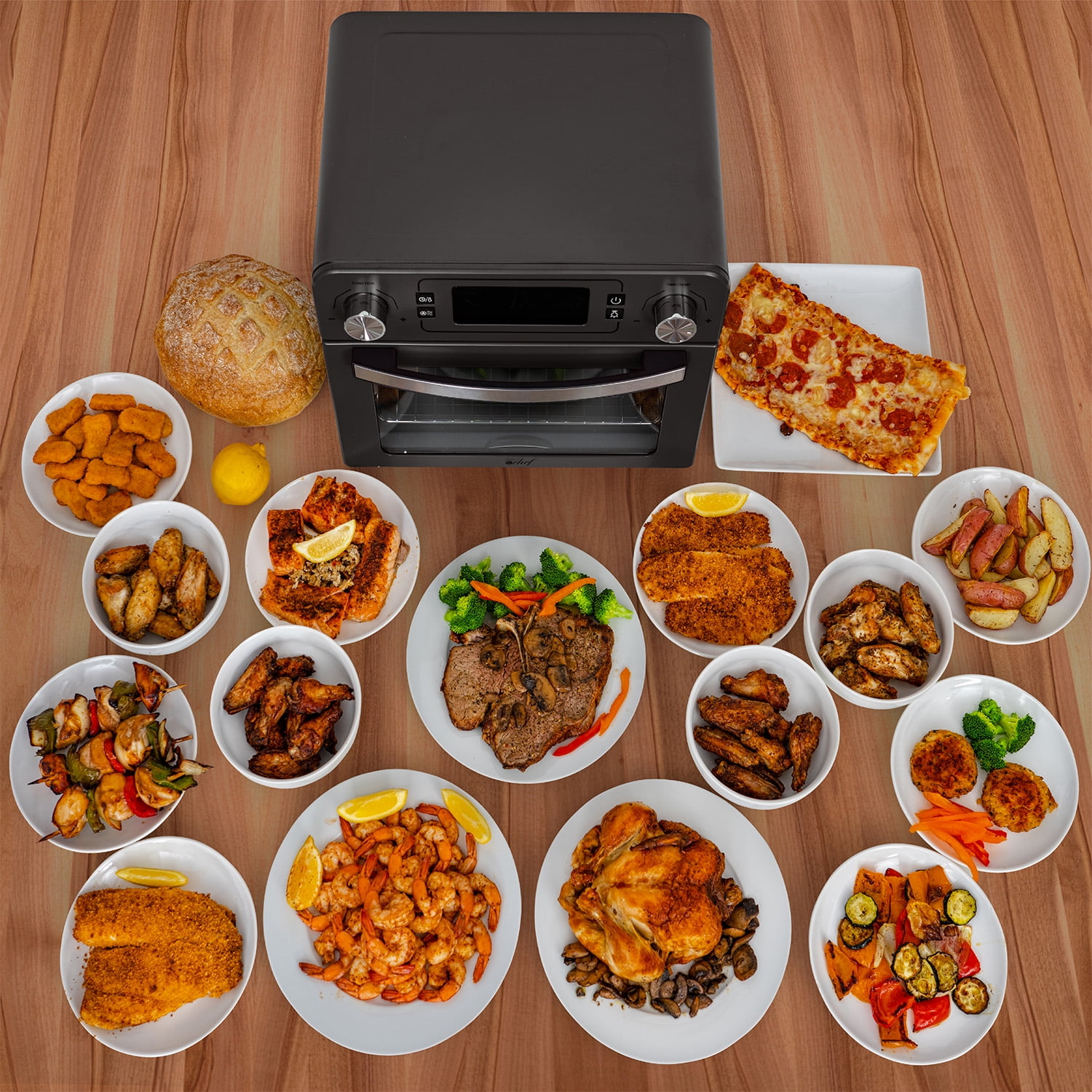 Deco Chef 24 QT Stainless Steel Countertop Toaster Oven with built-in Air Fryer and included Accessories