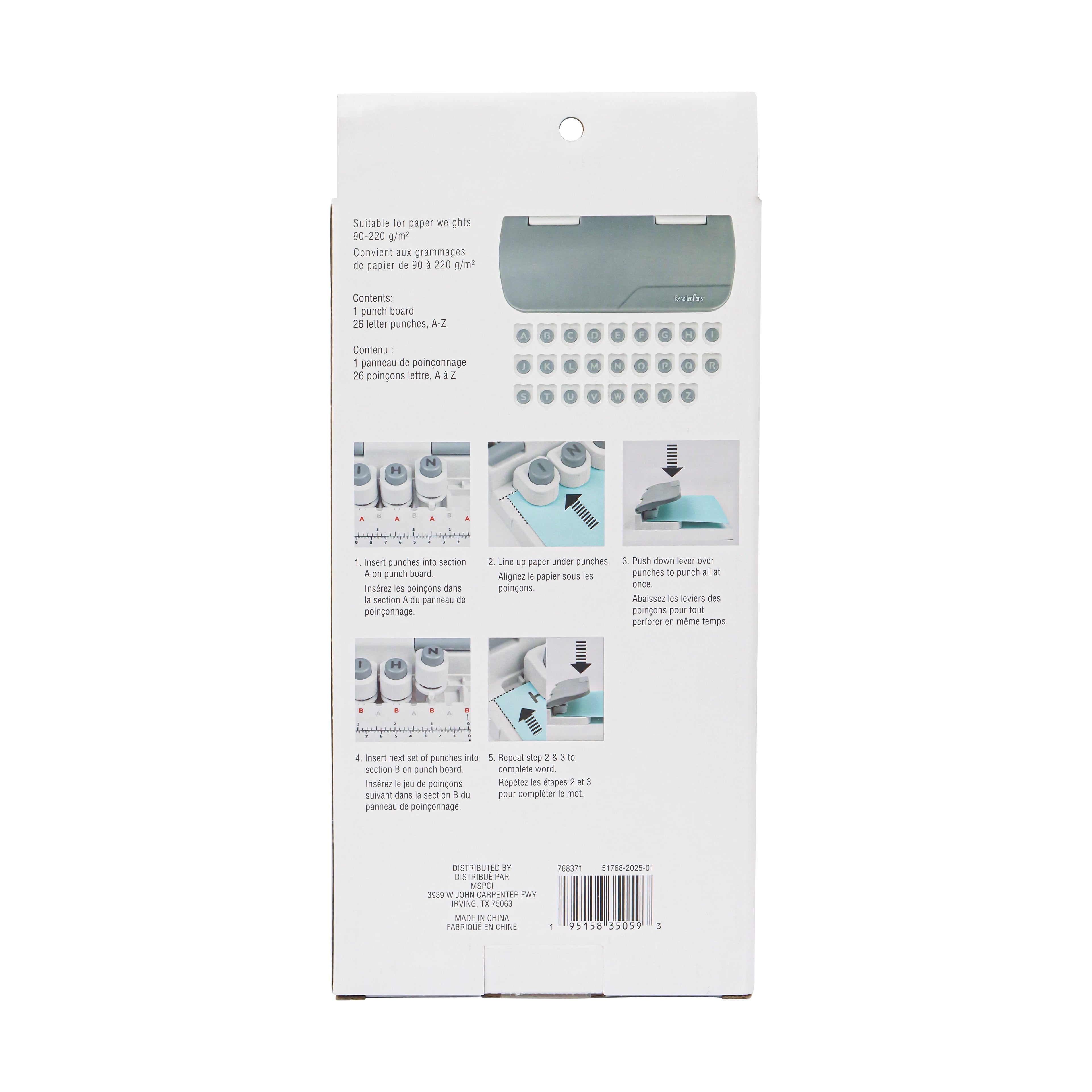 Recollections Alphabet Punch Board - Multi-Letter Paper Crafting Alignment Tool - White and Blue - 27-Piece Set