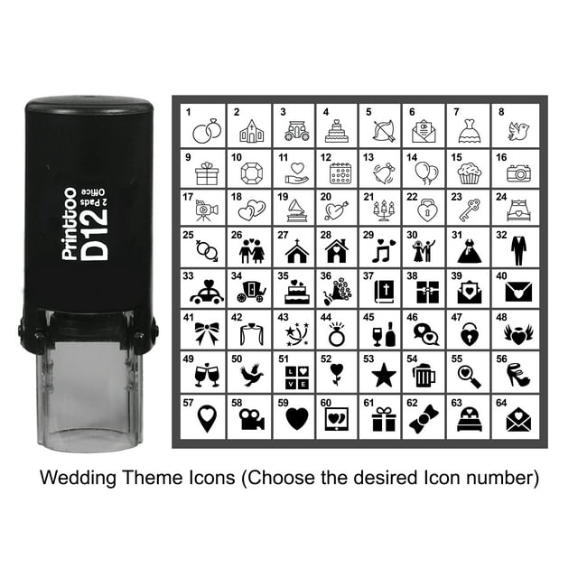 Printtoo Personalized Wedding Theme Icons Round Rubber Stamp Self Inking Stamper 12 mm-Black