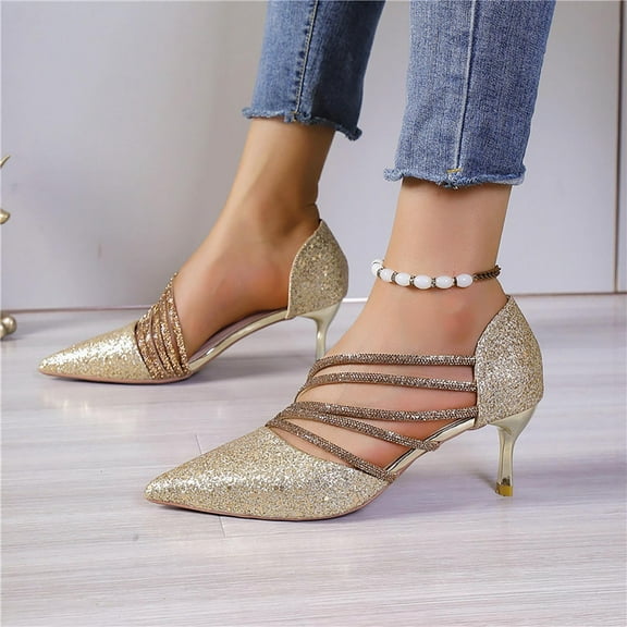 Wowcloth Women's Crystal-Adorned Stiletto Heels – Comfortable Two-Wear Bridal & Casual Shoes with Versatile Thin Heel Design for Summer-Autumn Fashion