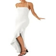 thumbnail image 2 of Femmes Été Longue Skinny Robe Fronde Couleur Unie Irrégulière Fendue Ourlet Robe, 2 of 7