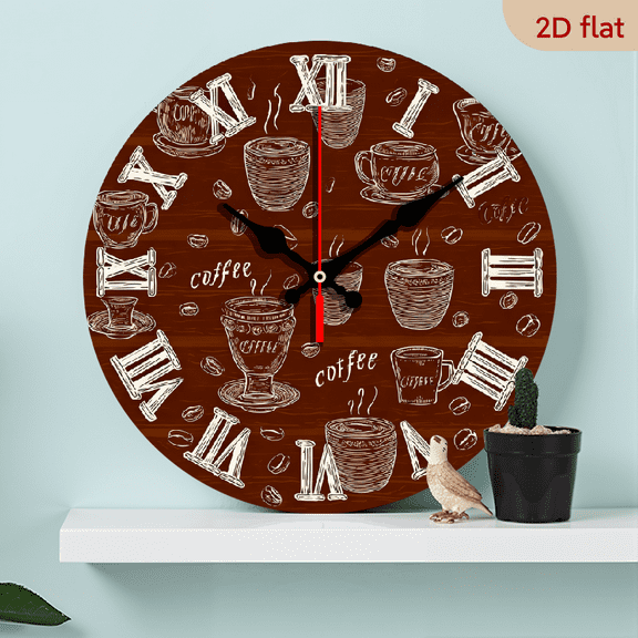2D Flat 1pc 10Inch Wooden Rustic Kitchen Wall Clock Wooden Office Coffee Decor Wall Clocks Silent Clocks for Kitchen Office Coffee Corner Coffee Decoration