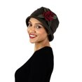 thumbnail image 5 of Womens Hat Luxury Fleece Cloche Ladies Cancer Headwear Chemo Winter Head Coverings Plush Double Layer Olivia (Brown with Burgundy), 5 of 5
