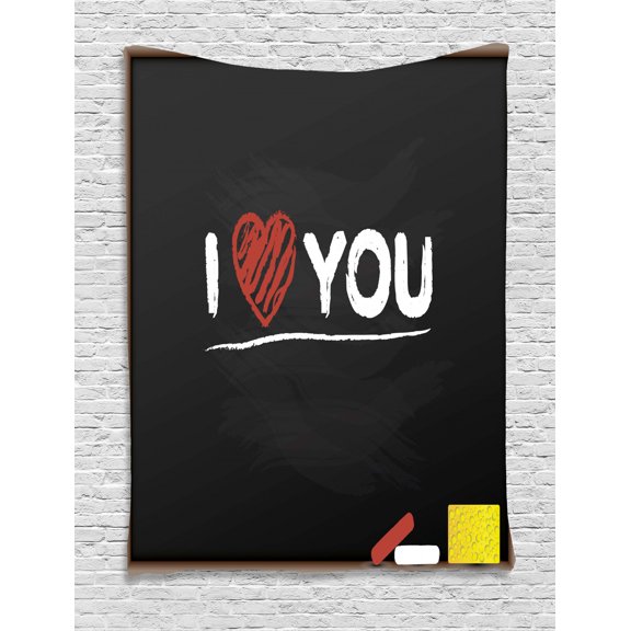 I Love You Tapestry, Cartoon Illustration of a Blackboard with Charcoal Written Wording and Heart, Wall Hanging for Bedroom Living Room Dorm Decor, 40W X 60L Inches, Multicolor, by Ambesonne