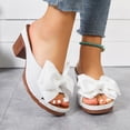 thumbnail image 2 of Rokment Womens Bow Platform High Heels Slip on Dress Sandals for Bride Wedding Summer Bowknot Fish Mouth Open Toe Chunky Block Heels Bridal Dressy Slides White Size 9, 2 of 7