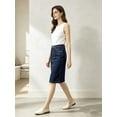 thumbnail image 4 of Deep Blue Denim Midi Skirt, High Waist A-Line Straight Skirt, Cotton, 4 of 5