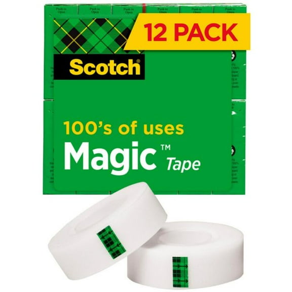 1 piece Scotch Magic Tape, Invisible, 3/4 in. x 1000 in., 12 Tape Rolls, Clear, Home Office, Back to School Supplies and College Essentials for Students and Teachers