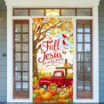 thumbnail image 4 of Hello Fall Door Cover Thanksgiving Backdrop Pumpkin Sunflower Wagon Field 71x35 Inch Rustic Autumn Banner for Porch Wall Decor Fall Harvest Photo Booth Props, 4 of 6